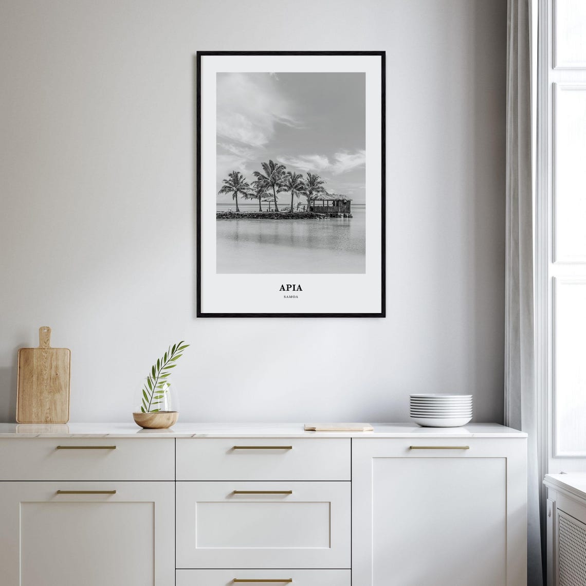 Apia Samoa Tropical Lagoon Palm Islet Beach Fale Hut Black Poster - Image 2