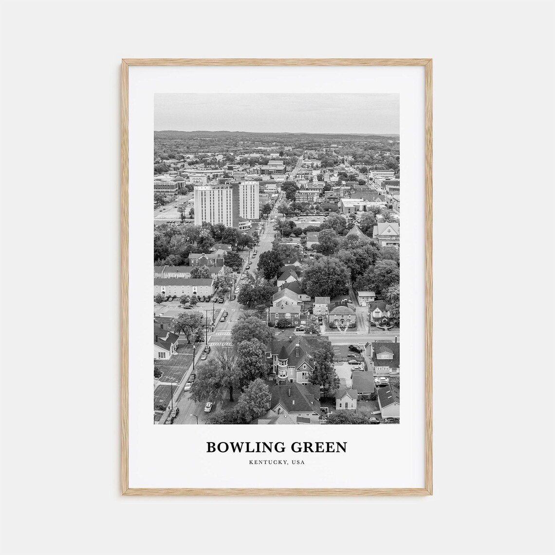Bowling Green Kentucky Downtown Aerial View Black and White Poster