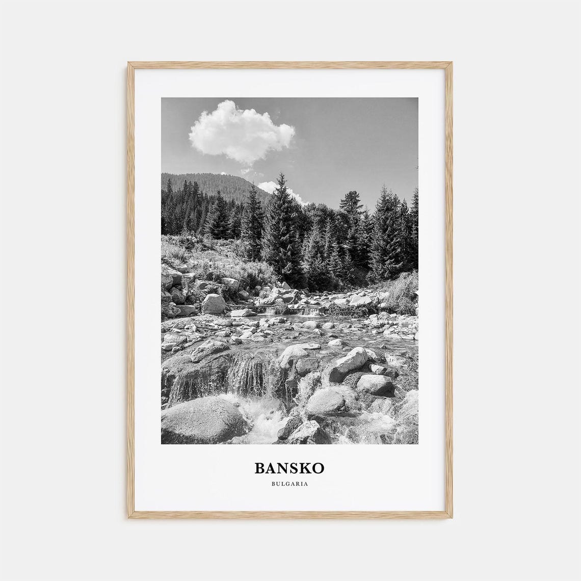 Bansko Bulgaria Mountain Stream Waterfall Black and White Poster