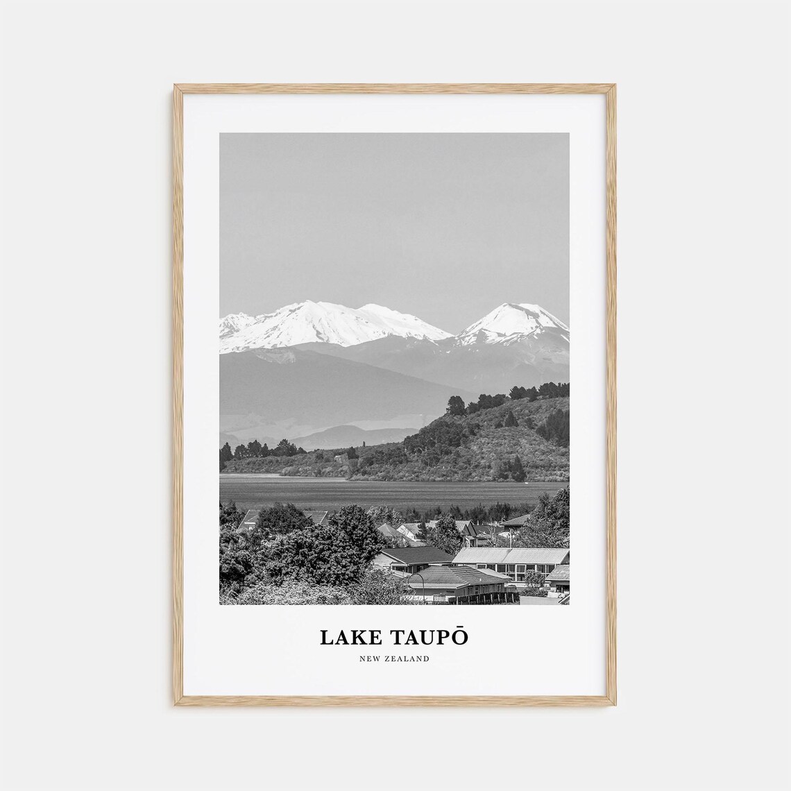 Lake Taupo Volcano Peaks Black And White New Zealand Alpine Poster