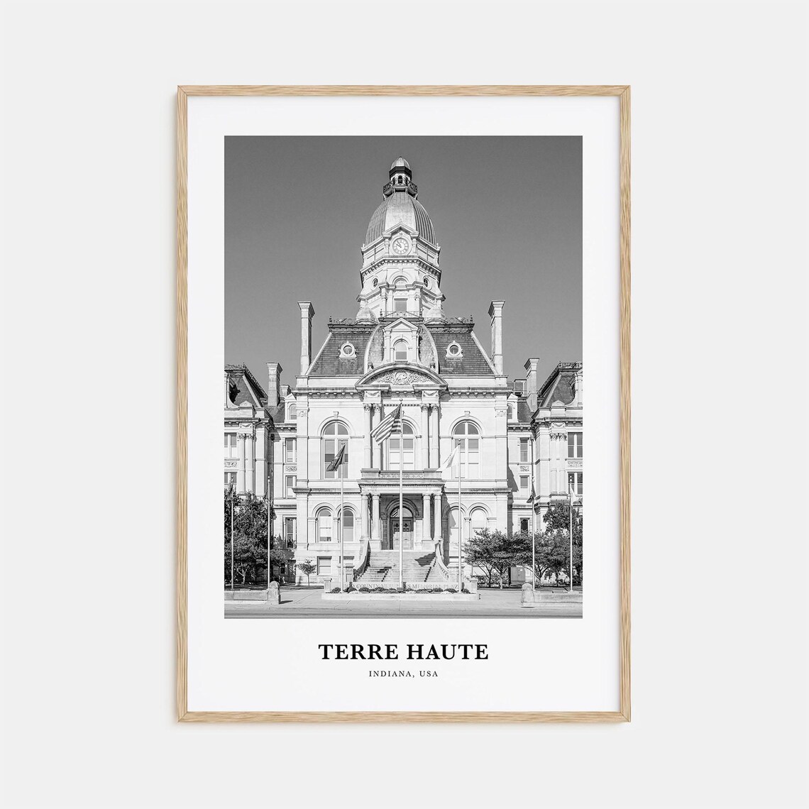Terre Haute Historic Courthouse Dome Black and White Travel Poster