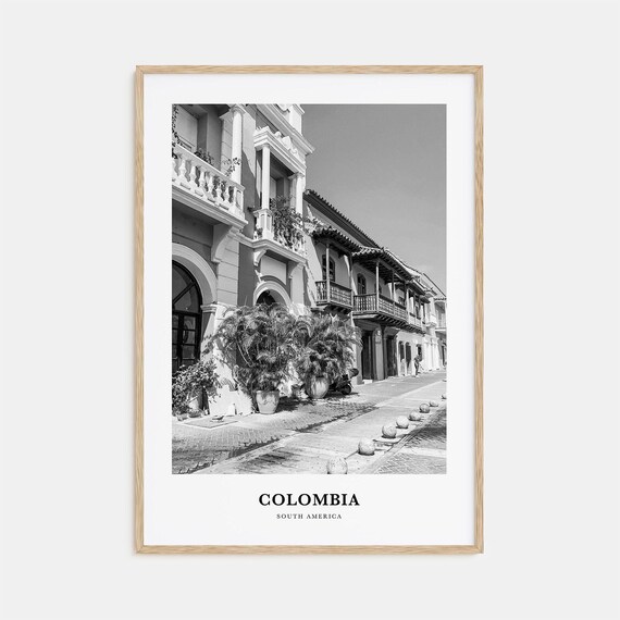 Colombia Historic Colonial Street With Balconies Black and White Poster