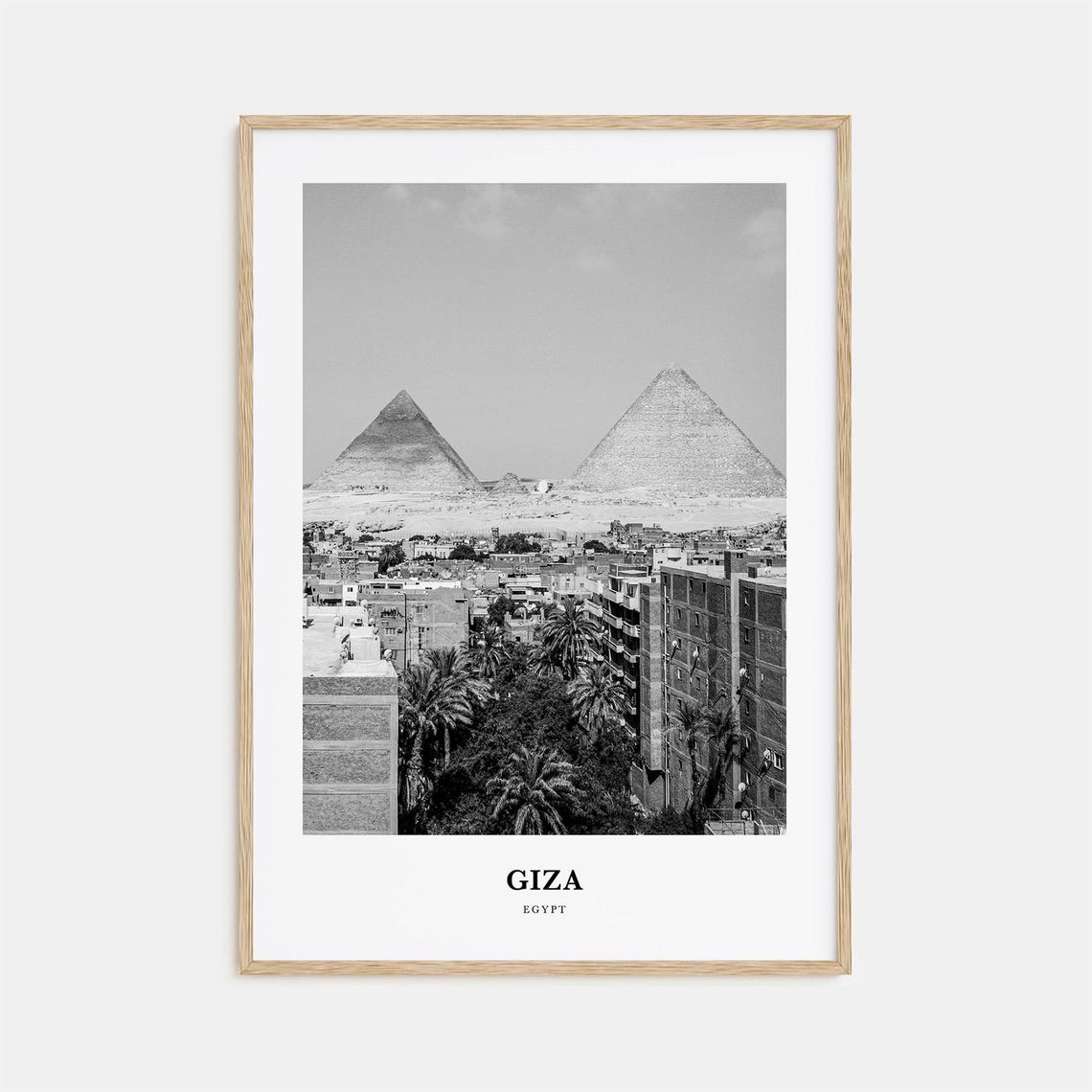 Giza Egypt Pyramids over City Rooftops Black and White Photo Poster
