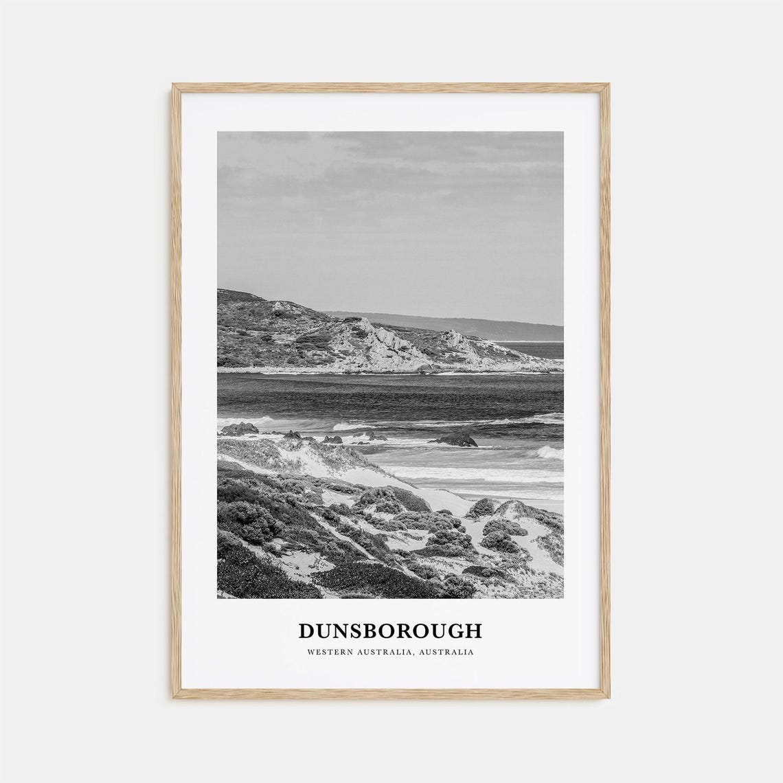 Dunsborough Western Australia Rugged Coast Black and White Poster