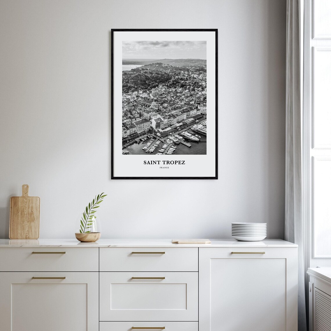 Saint Tropez France Marina And Old Town Aerial Black And White Poster - Image 2