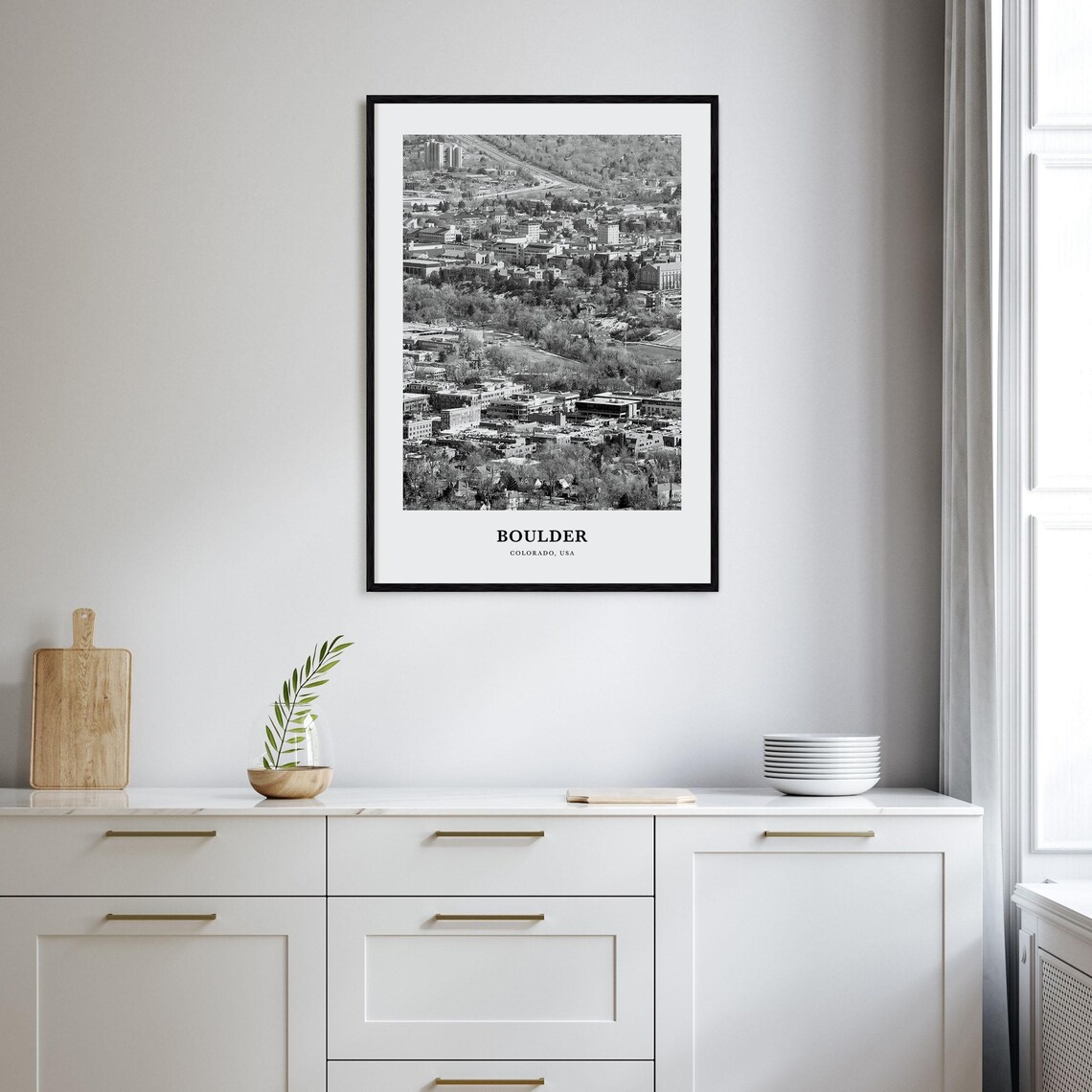 Boulder Colorado Downtown Aerial View Black and White Travel Poster - Image 2