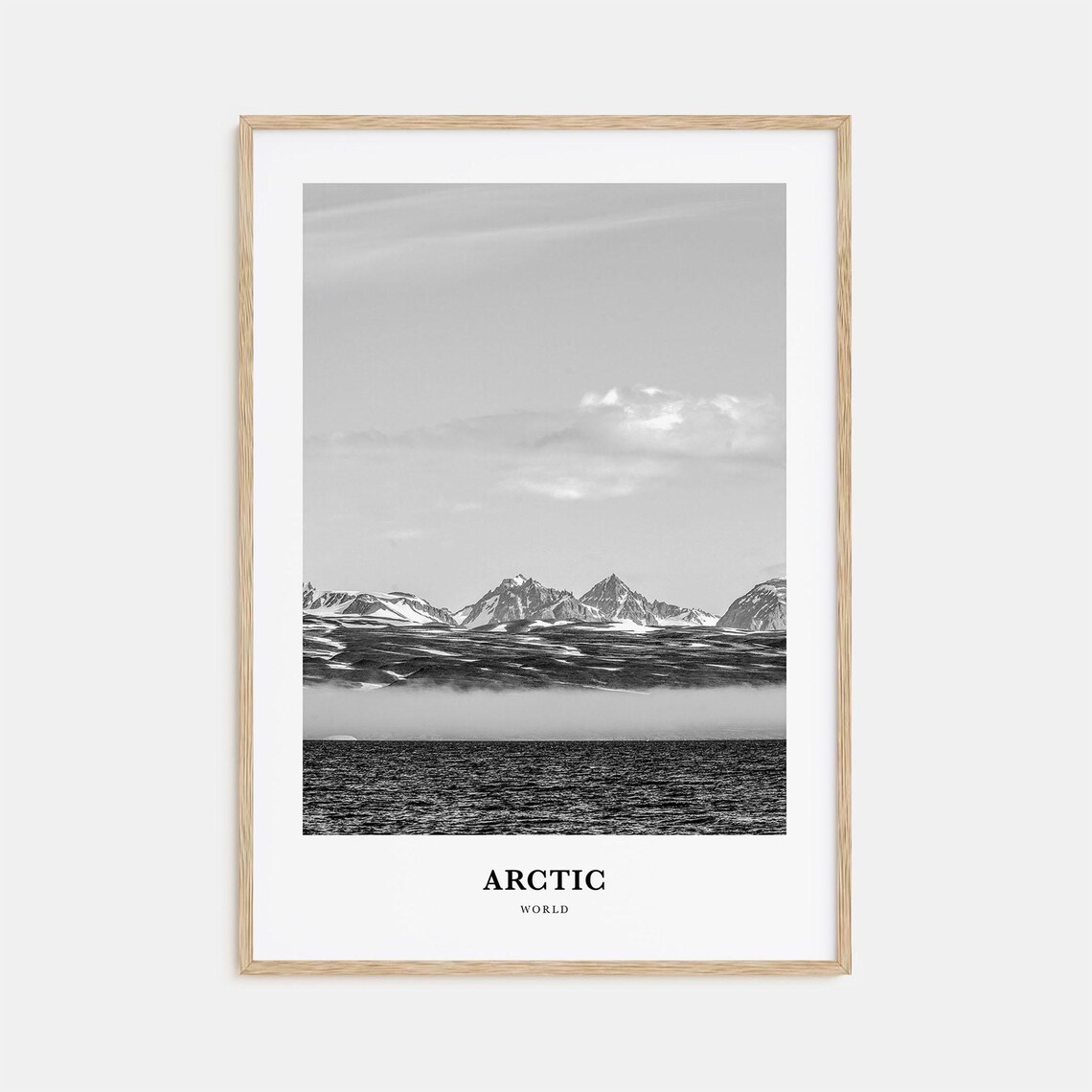 Arctic World Snow Capped Peaks across Misty Polar Sea Black Poster