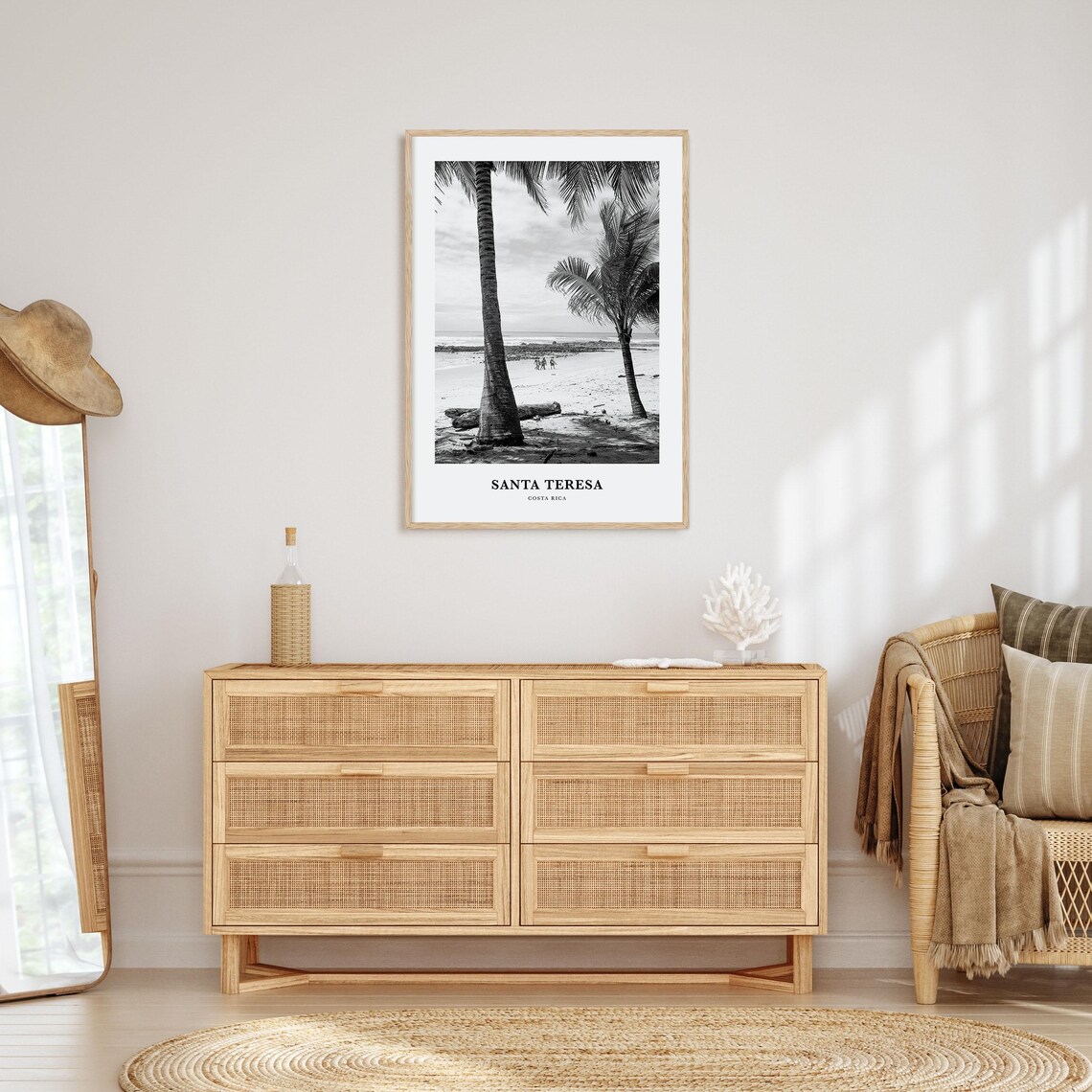 Santa Teresa Costa Rica Palm Trees Beach Black White Tropical Photo Poster - Image 3