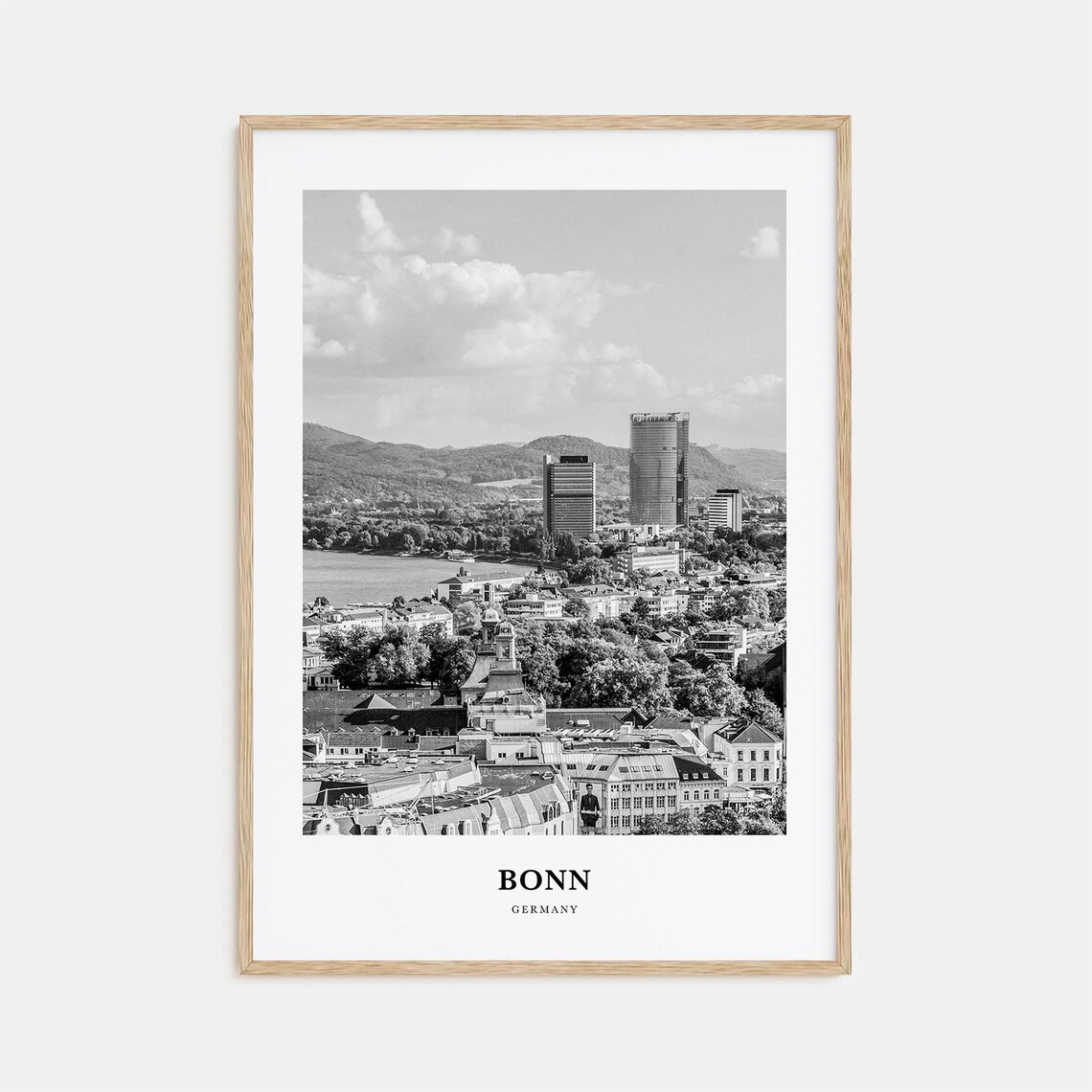 Bonn Rhine River Skyline Germany Black and White Travel Poster