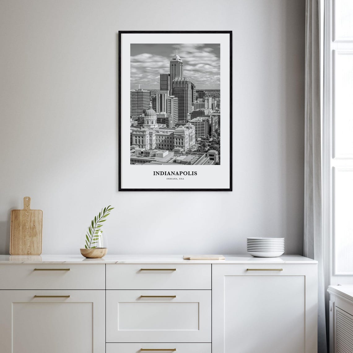 Indianapolis Indiana Downtown Towers Black and White Photo Print - Image 2
