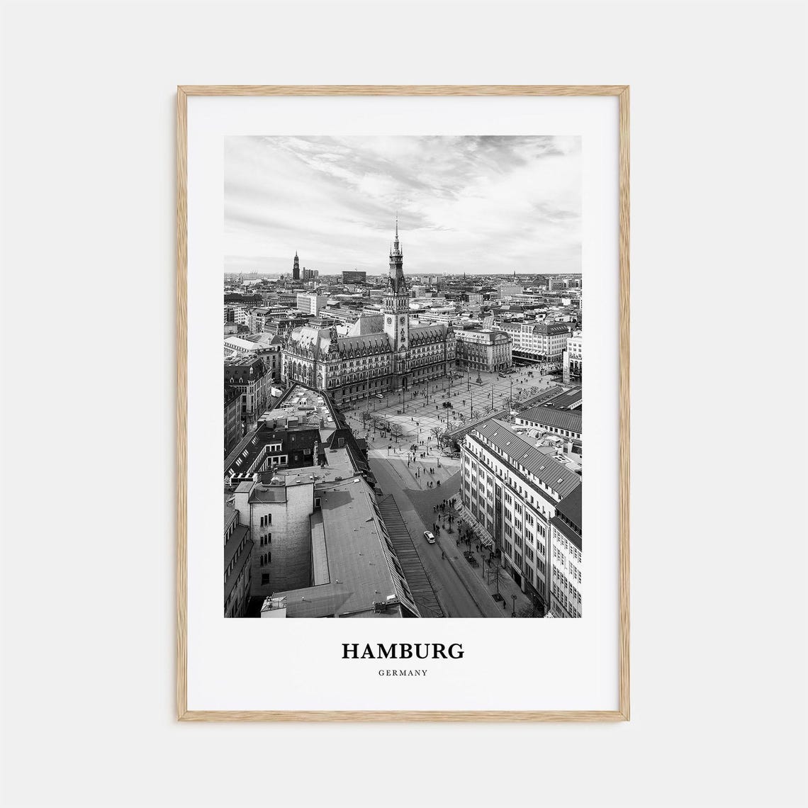 Hamburg Germany City Hall Rathausmarkt Aerial Black White Poster