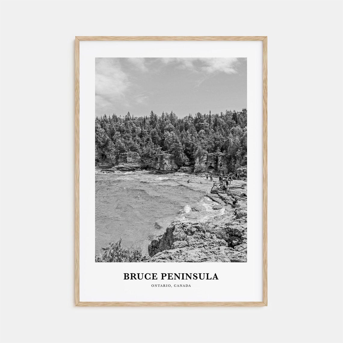 Bruce Peninsula Rocky Cove Shoreline Cliffs Black and White Poster