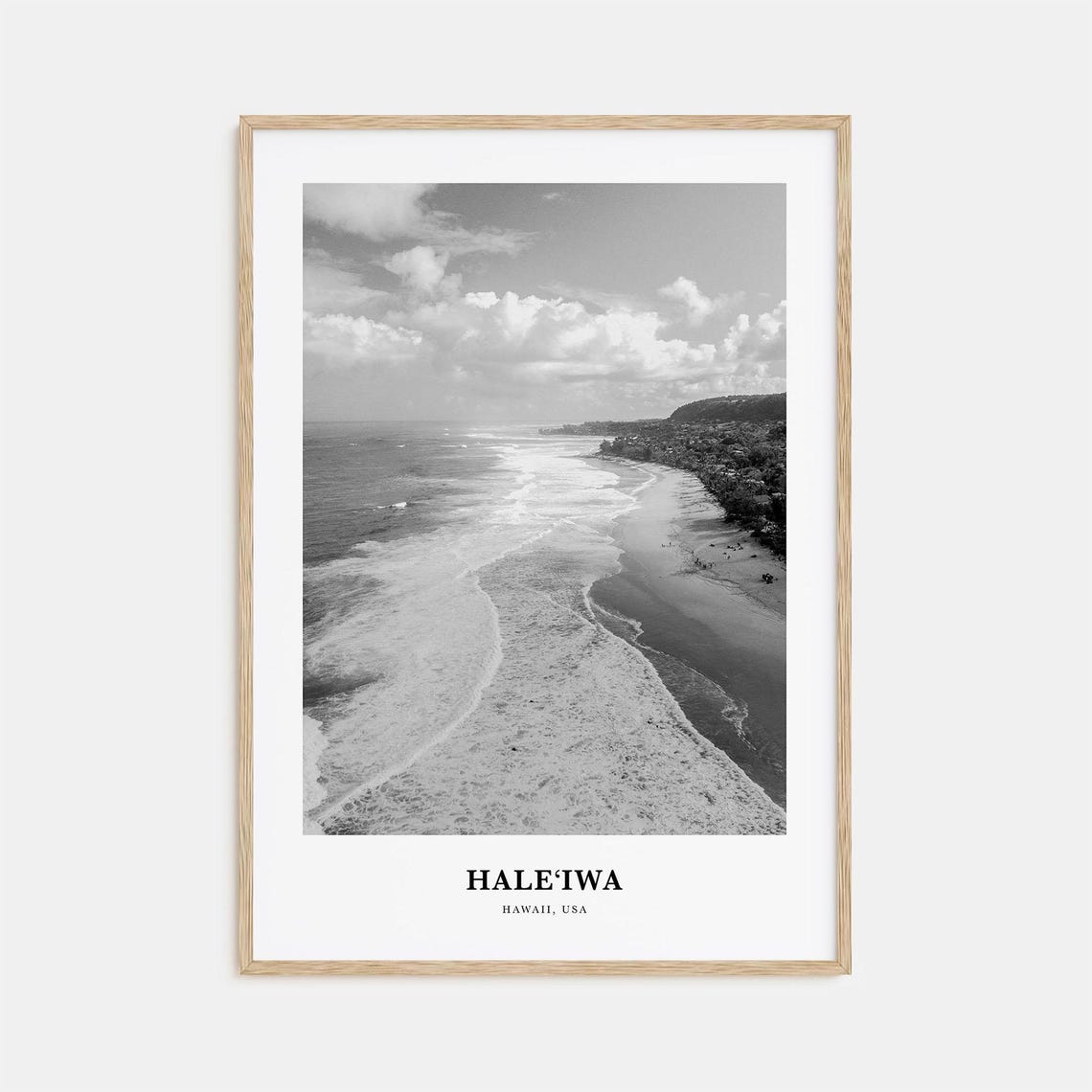 Haleiwa Hawaii Aerial Surf Beach Coastline Black White Poster