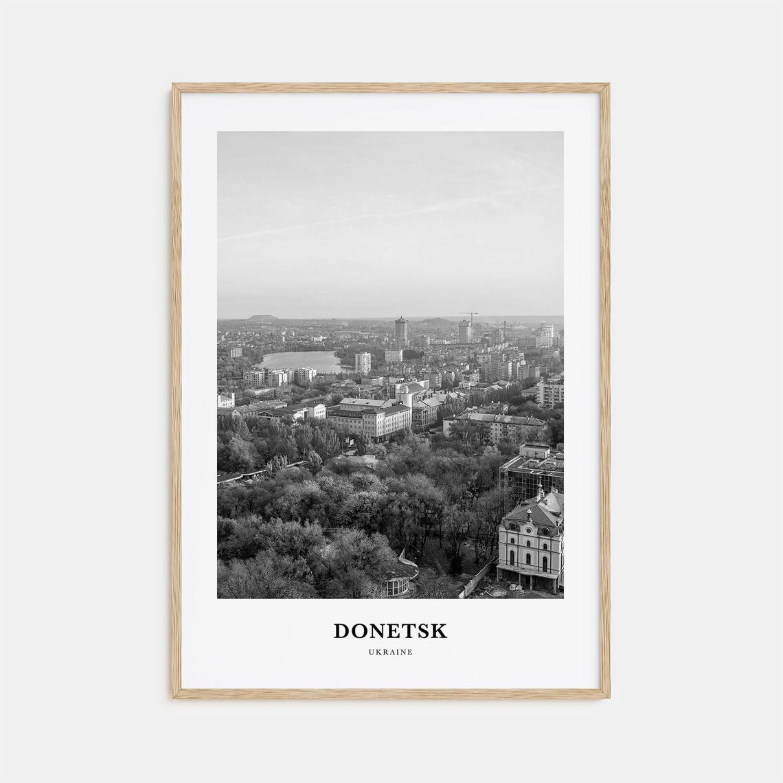 Donetsk Ukraine Minimalist Black and White Panoramic City View Poster
