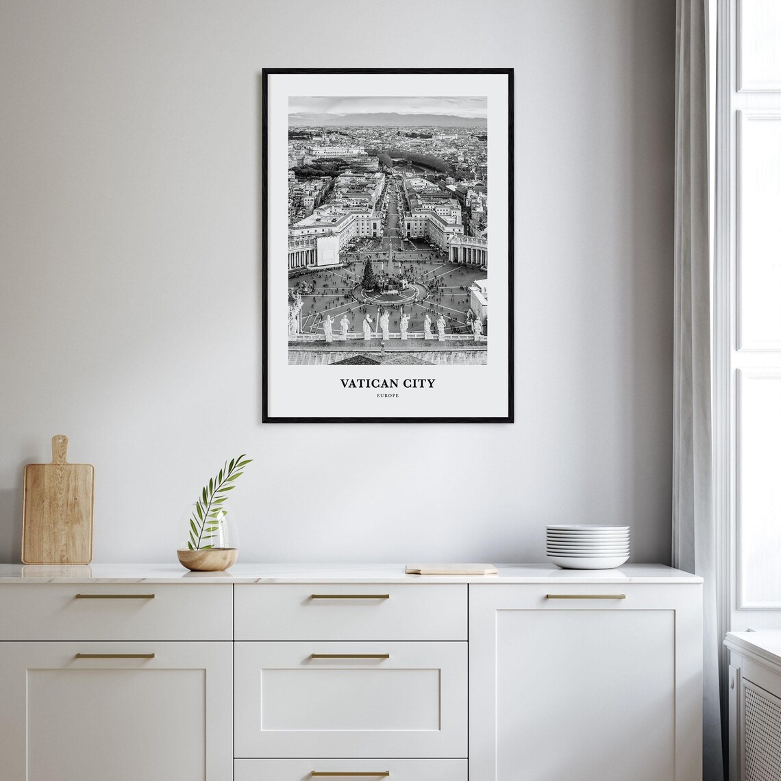Vatican City St Peters Square Aerial Panorama Monochrome Art Poster - Image 2