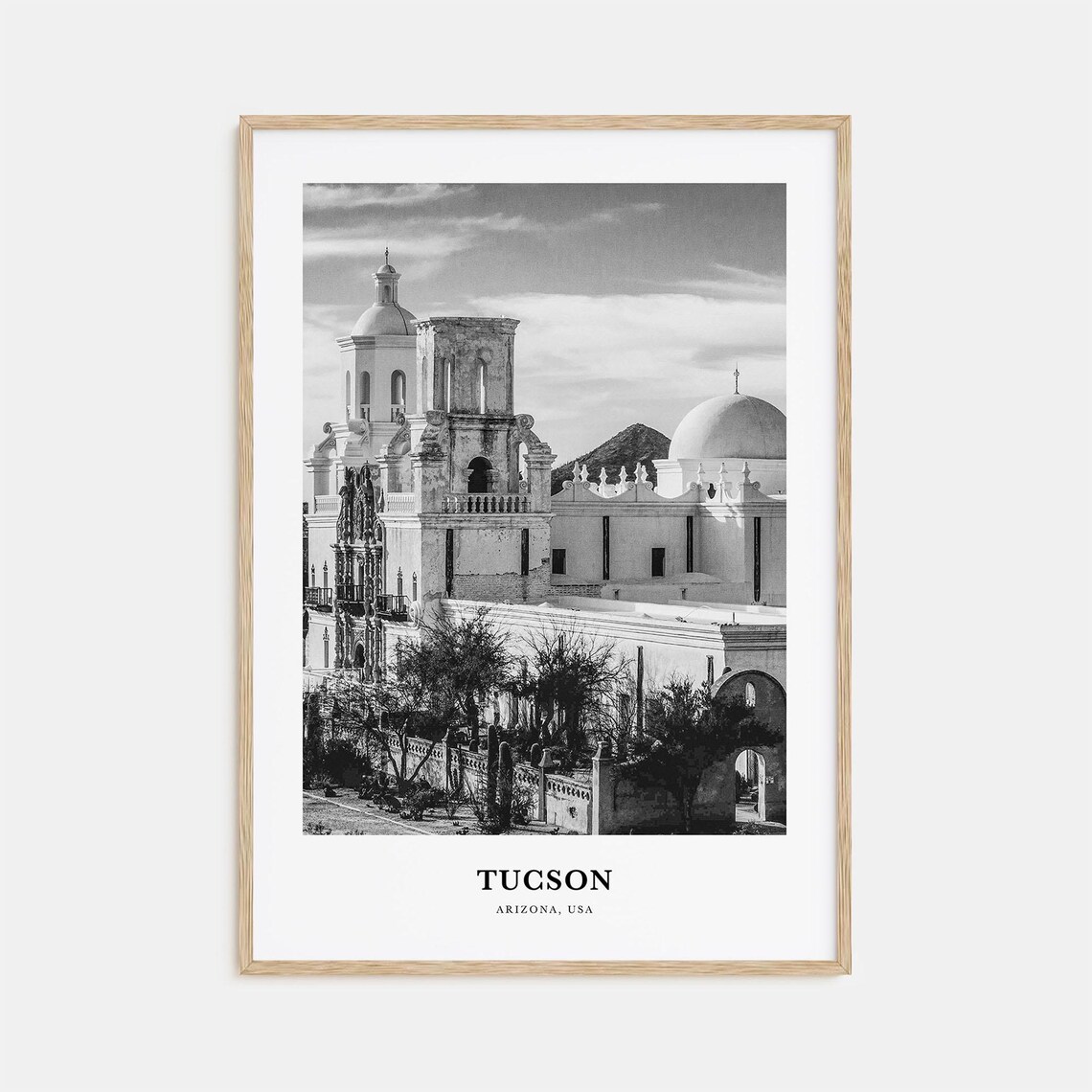 Tucson Arizona San Xavier del Bac Mission Black and White Poster