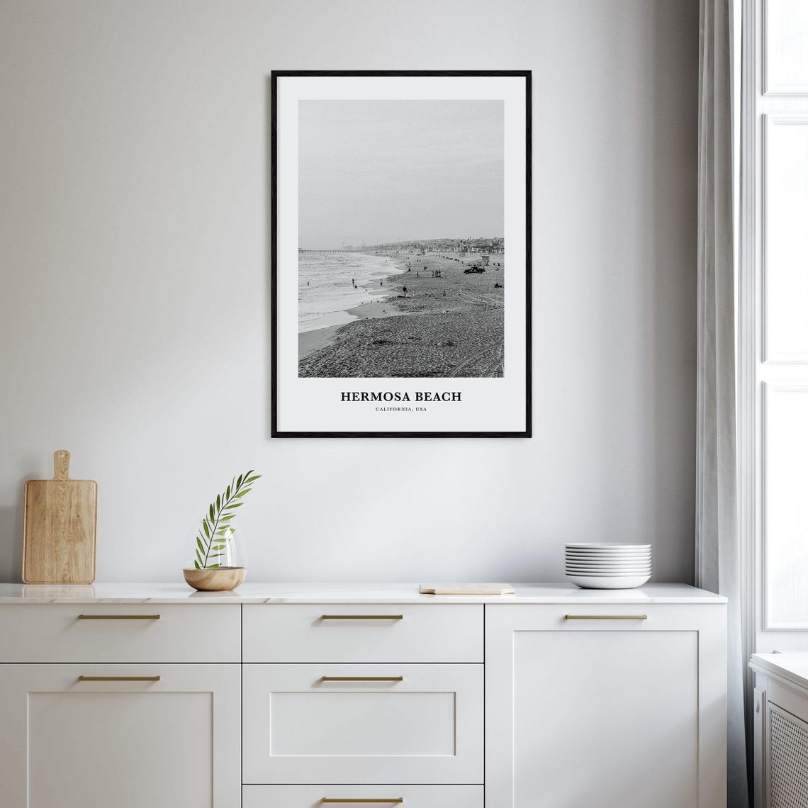 Hermosa Beach California Shoreline Crowds Black and White Poster - Image 2