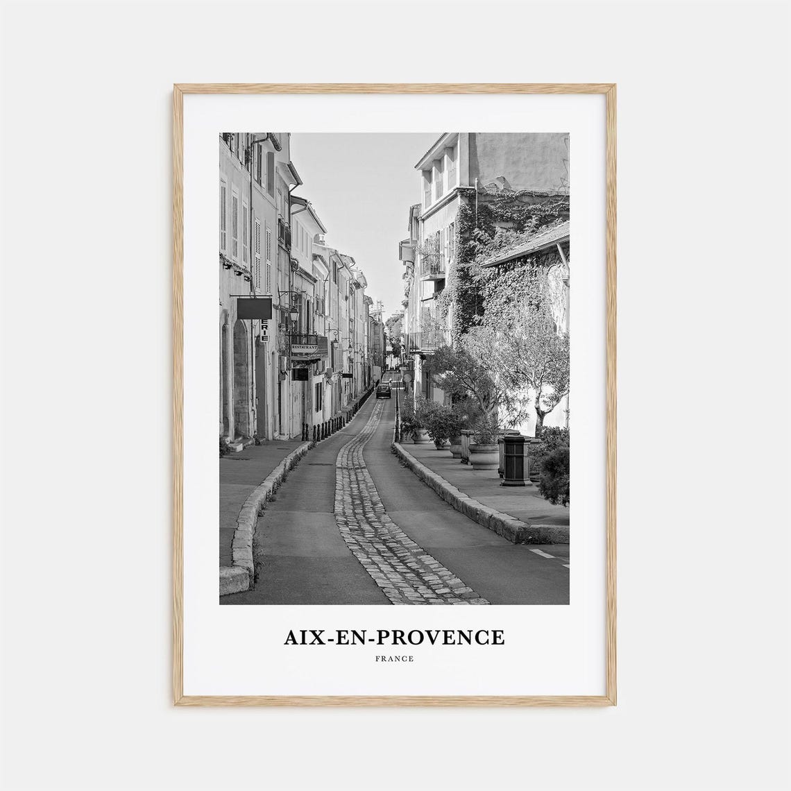 Aix en Provence France Cobblestone Old Town Street Black White Poster