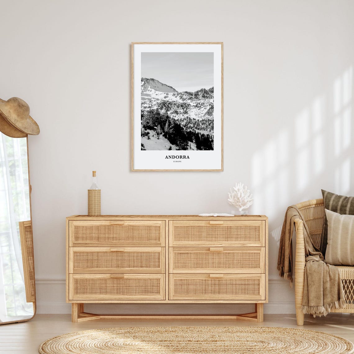 Andorra Snowy Pyrenees Mountains Black and White Winter Poster - Image 3