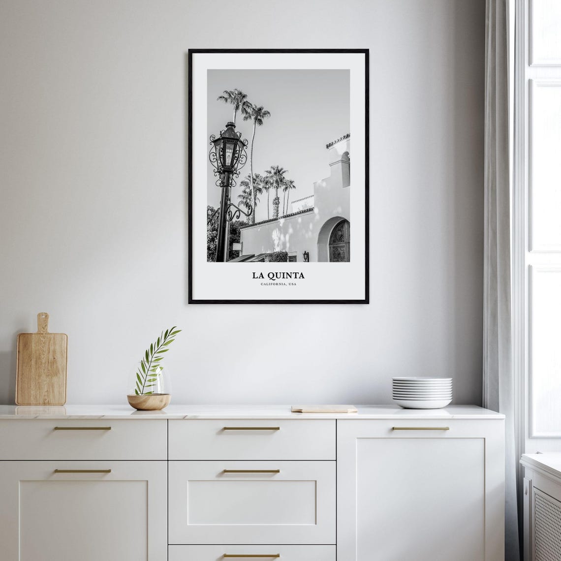 La Quinta California Spanish Architecture Palms Black and White Poster - Image 2