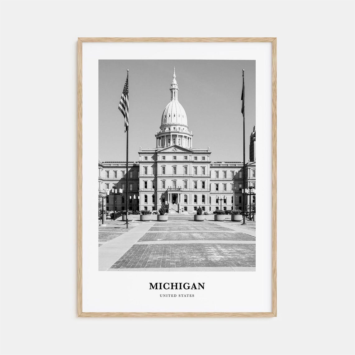 Michigan State Capitol Dome Black And White Photography Poster