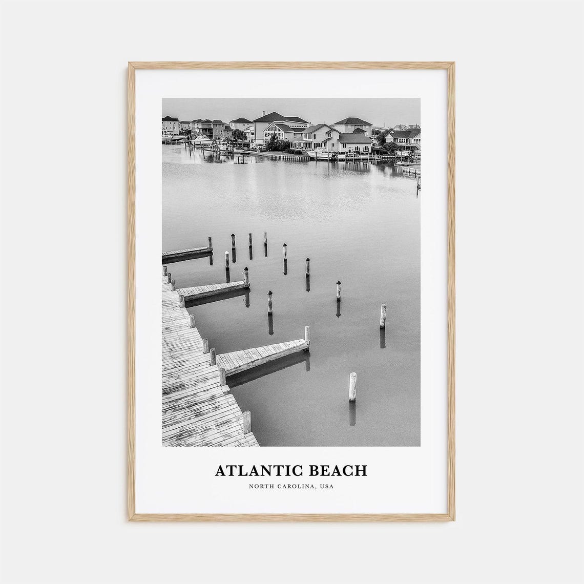 Atlantic Beach North Carolina Marina Docks Black and White Poster