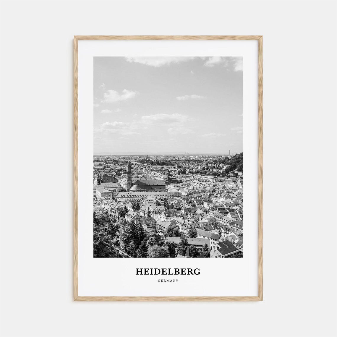 Heidelberg Germany Old Town Panorama Black and White Travel Poster