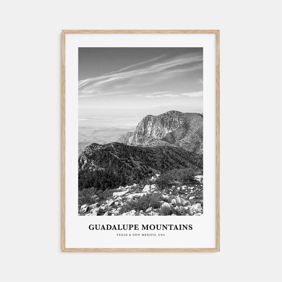 Guadalupe Mountains Texas Peak Black and White Desert Photo Poster