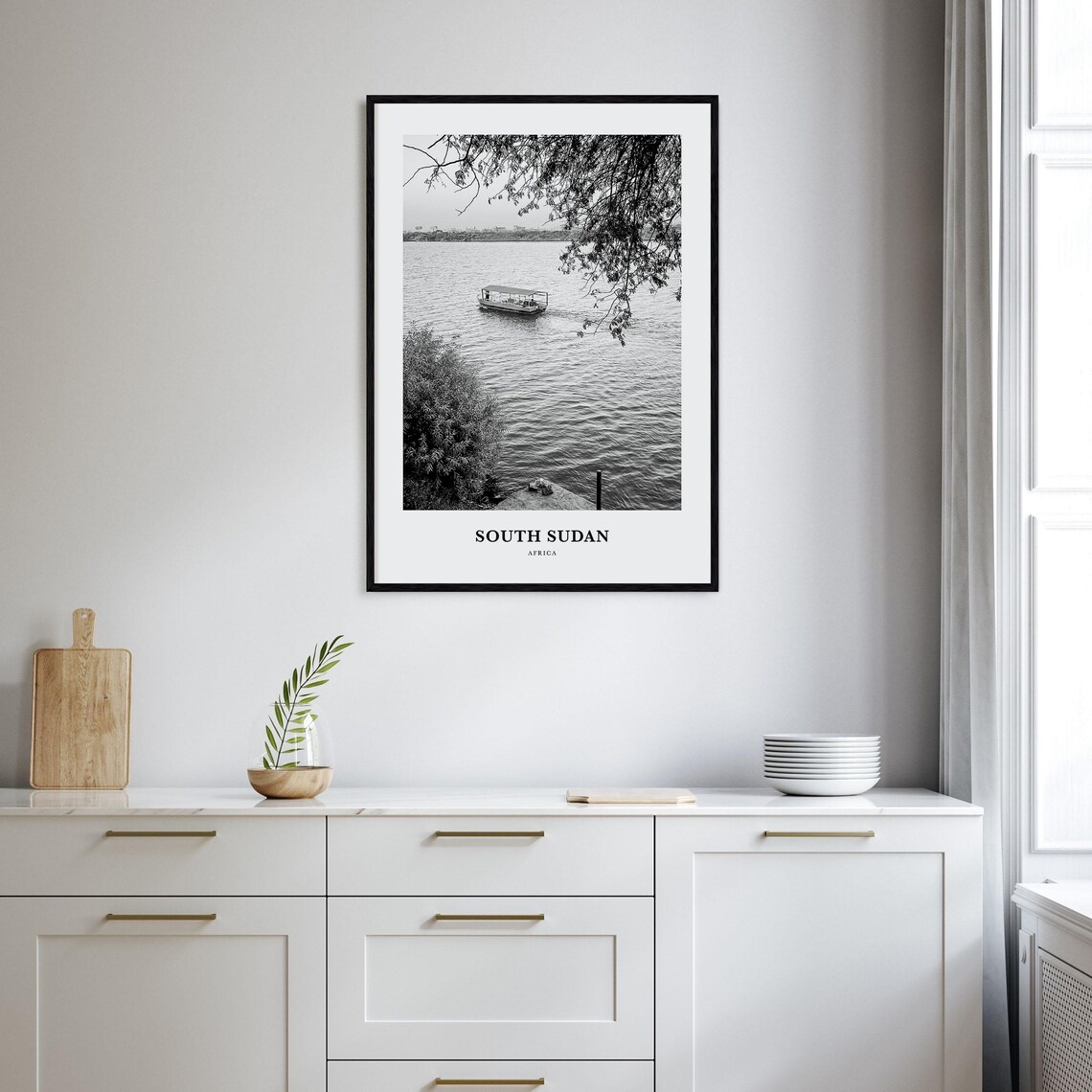 South Sudan Africa River Boat Black And White Photography Poster - Image 2