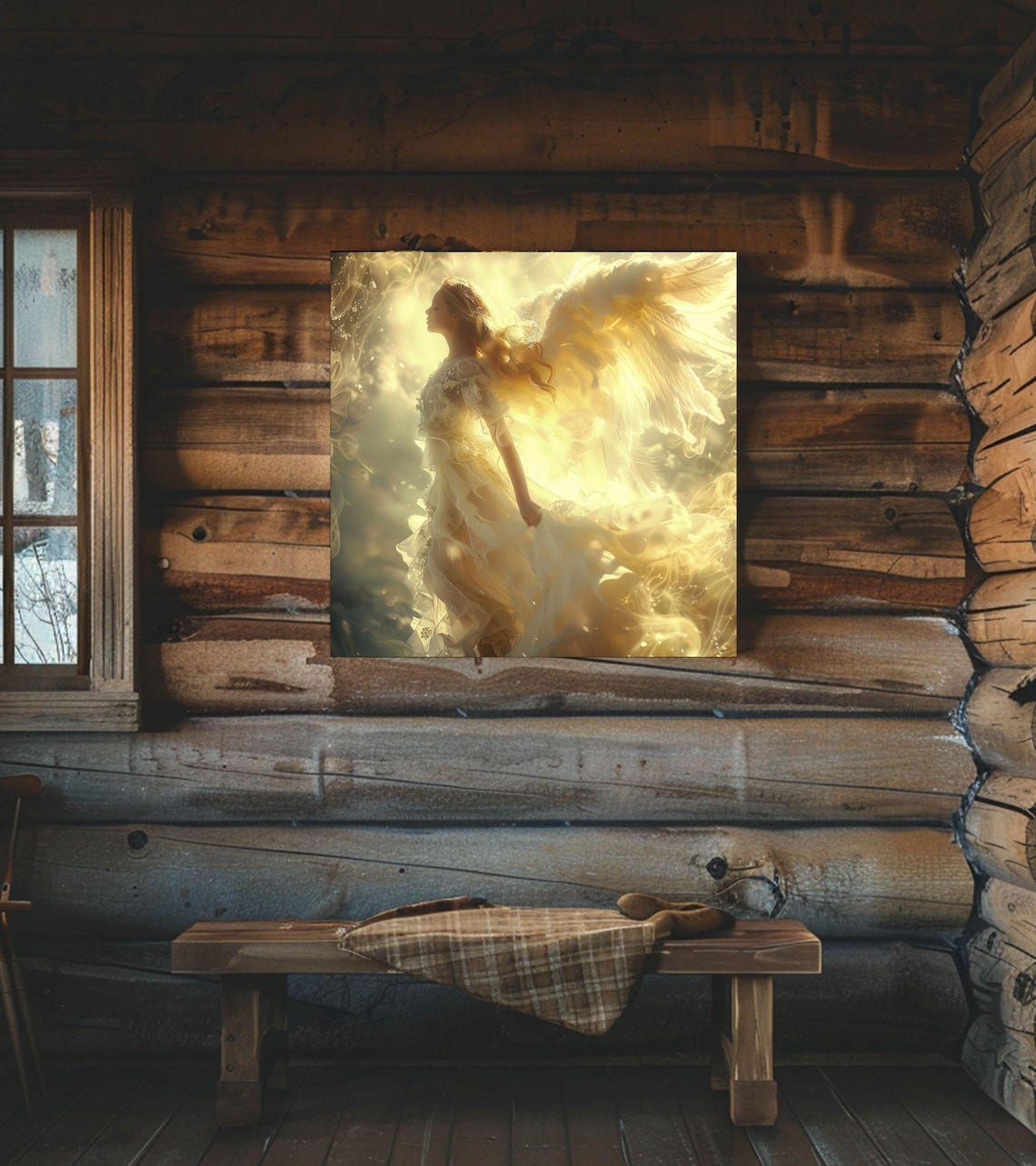 Radiant Golden Angel in Heavenly Light Ethereal Wings Art Poster - Image 4