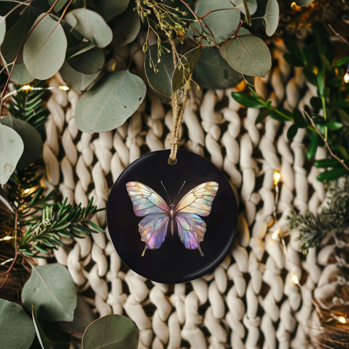 Iridescent Butterfly Round Art Print Ornament Double Sided Tree Decor - Image 3