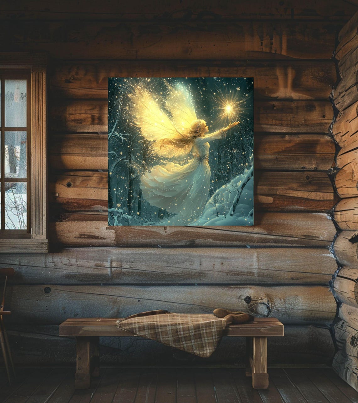 Enchanted Winter Fairy Glowing in Golden Snowfall Magic Art Poster - Image 4