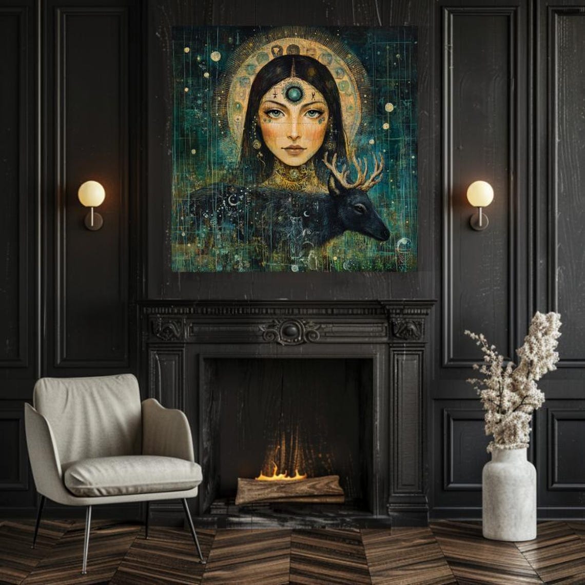Mystical Woman Green Office Wall Art Above Bed Art Mystical Woman Art Green Wall Art Woman Art New Age Gift Square Wall Art - Image 2