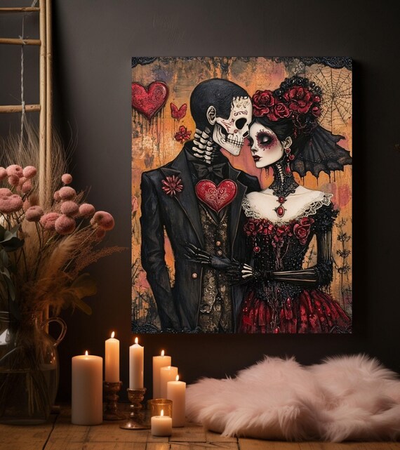 Day Of The Dead Skeleton Couple Gothic Valentine Romance Poster