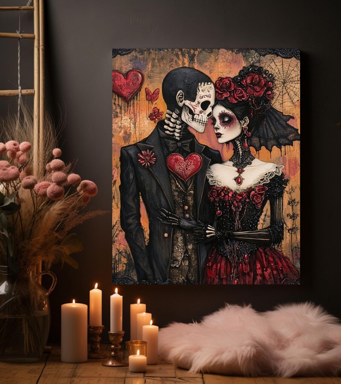 Day Of The Dead Skeleton Couple Gothic Valentine Romance Poster