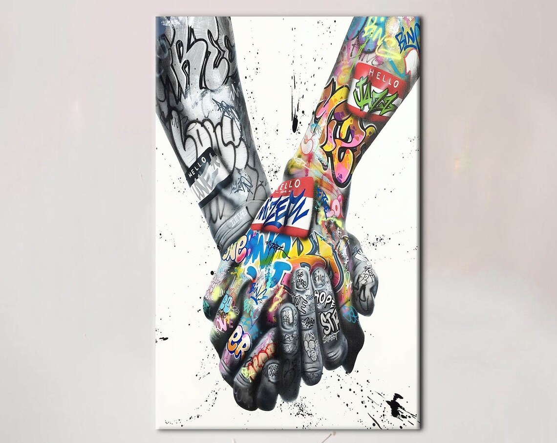Couple Holding Hands Graffiti Painting, Lovers Art Print