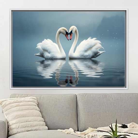 Swans In Love Canvas Decor Floating Frame Water Wall Art Two Animal Grandma Gift Personalized