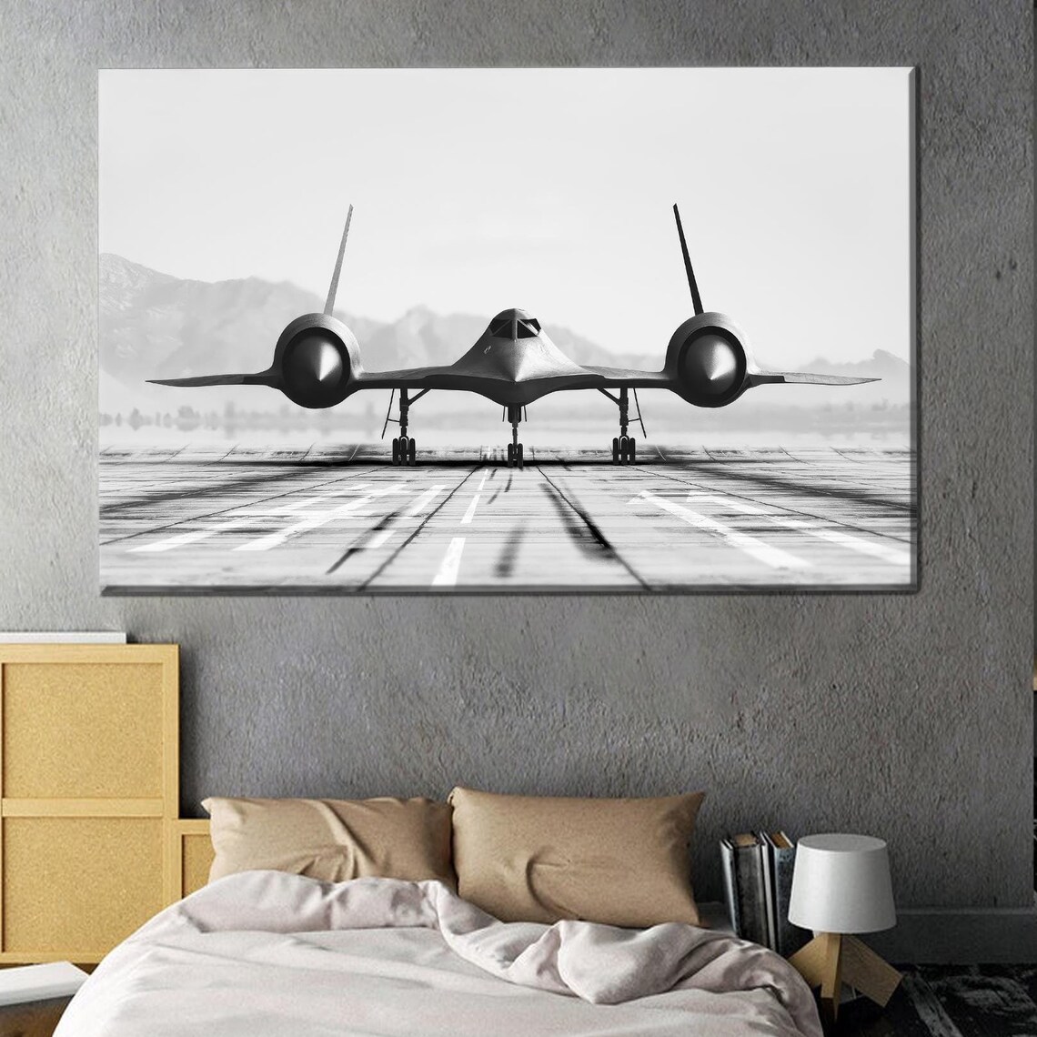 SR-71 Blackbird Spy Plane Front View Black and White Photo Poster