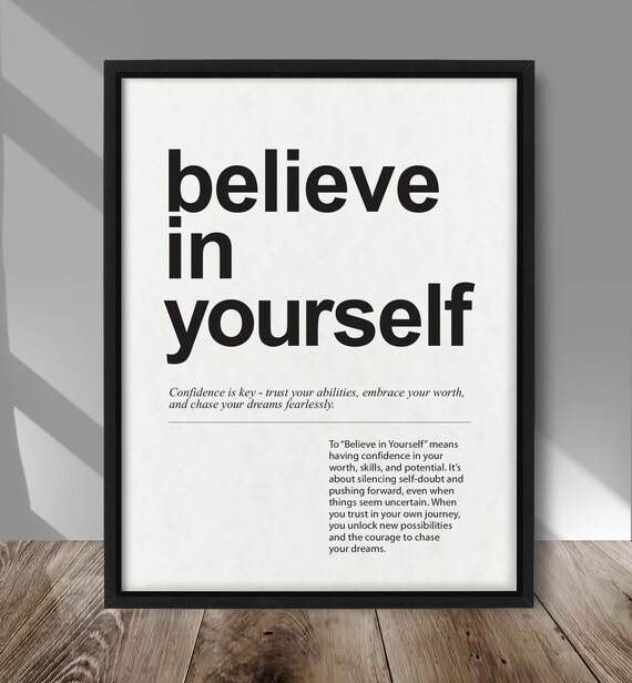 Believe In Yourself Quote Print Minimalist Wall Art On Kraft Or Earthtone Parchment Cardstock Motivational Poster For Home Office