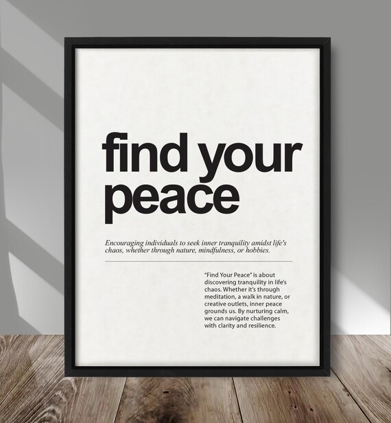 Find Your Peace Mindful Inspirational Typography Quote Poster