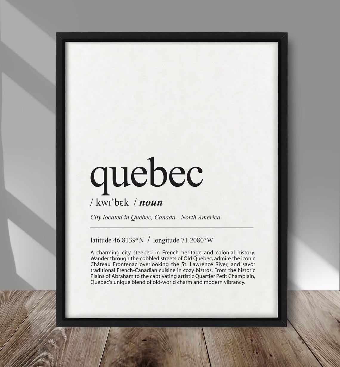 Quebec City Canada Definition Minimalist Typography Travel Poster