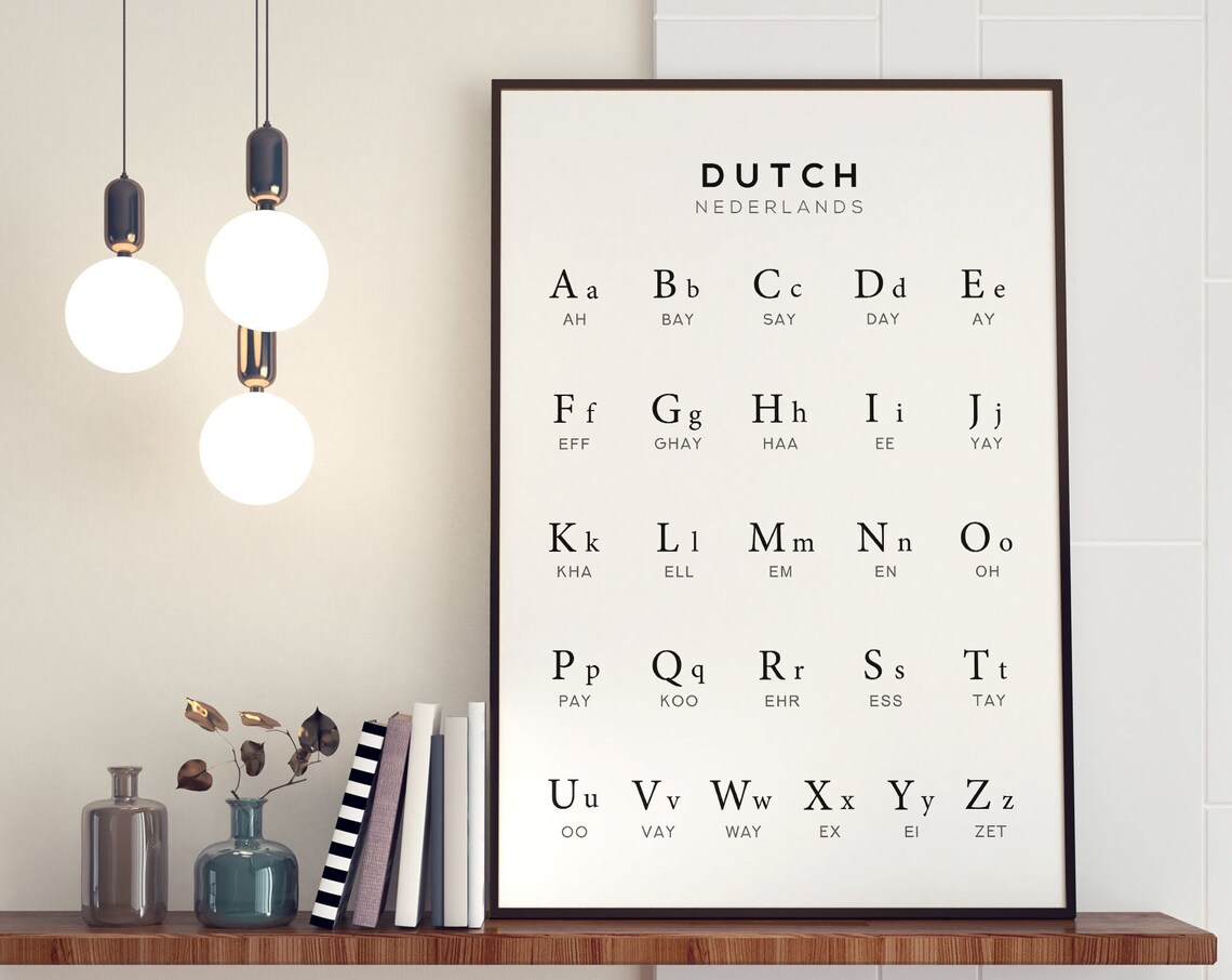 Dutch Alphabet Art, Black White Language Learning Poster