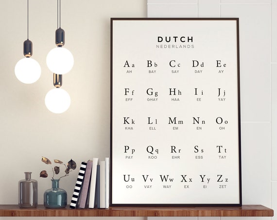 Dutch Alphabet Art, Black White Language Learning Poster