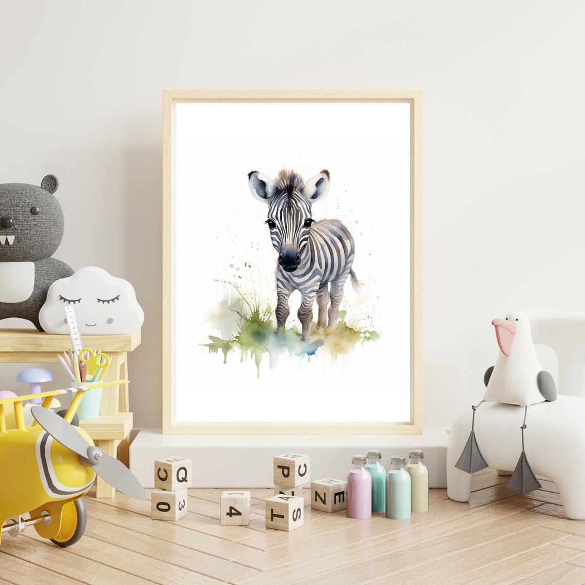 Baby Zebra Watercolor Cute Safari Animal Nursery Decor Print - Image 3