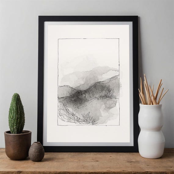 Minimalist Line Art Print Abstract Ink Landscape