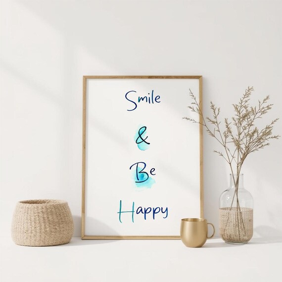 Minimalist Typography Wall Art Print Inspirational Quote Poster Smile Be Happy Positive Affirmation