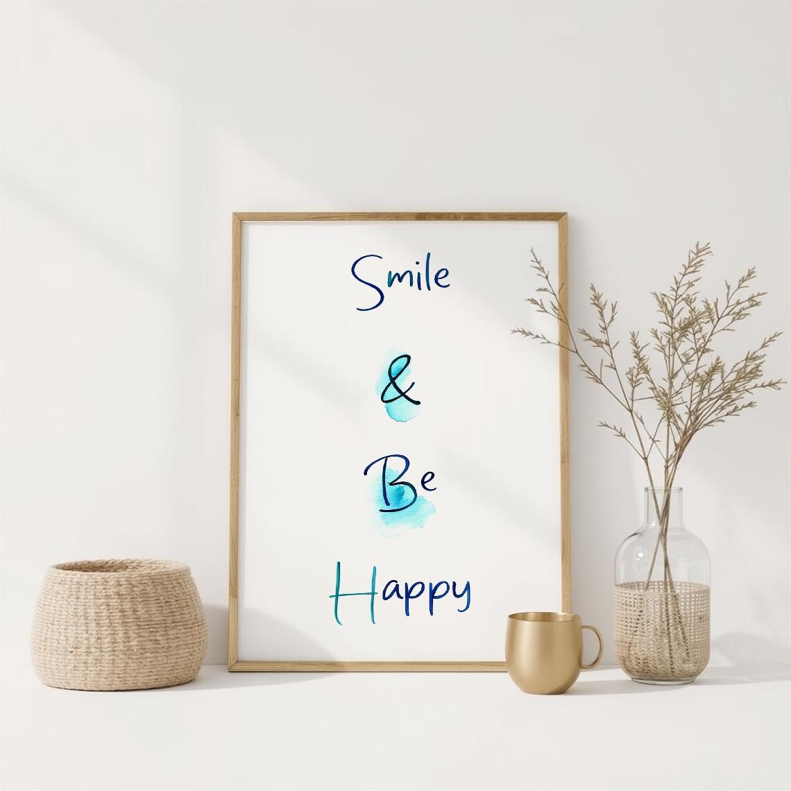 Minimalist Typography Wall Art Print Inspirational Quote Poster Smile Be Happy Positive Affirmation