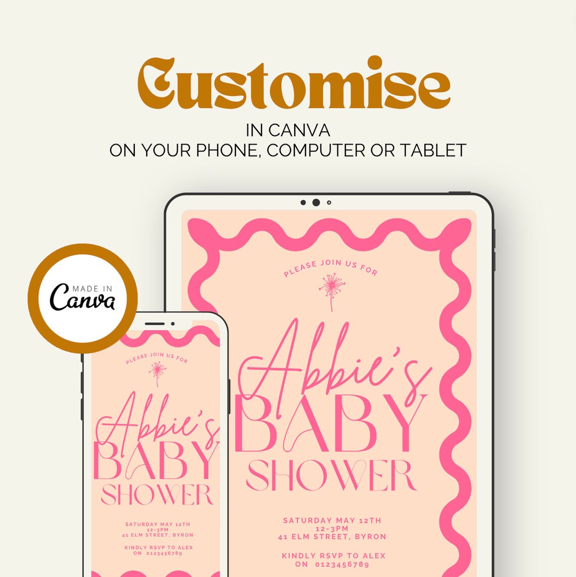 Wavy Baby Shower Invitation, Minimalist Wave Poster - Image 5