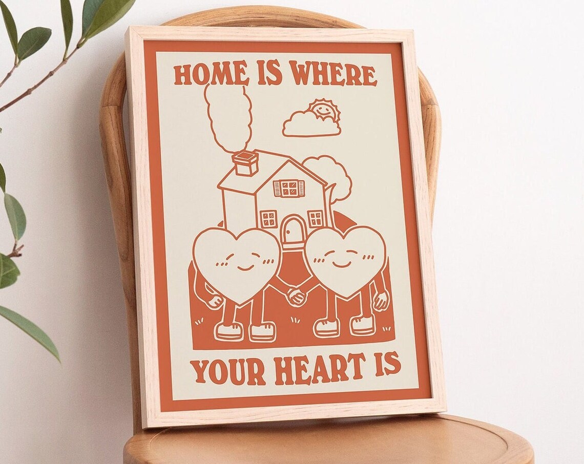 Home Is Where Your Heart Is Burnt Orange Hearts House Quote Wall Art - Image 3