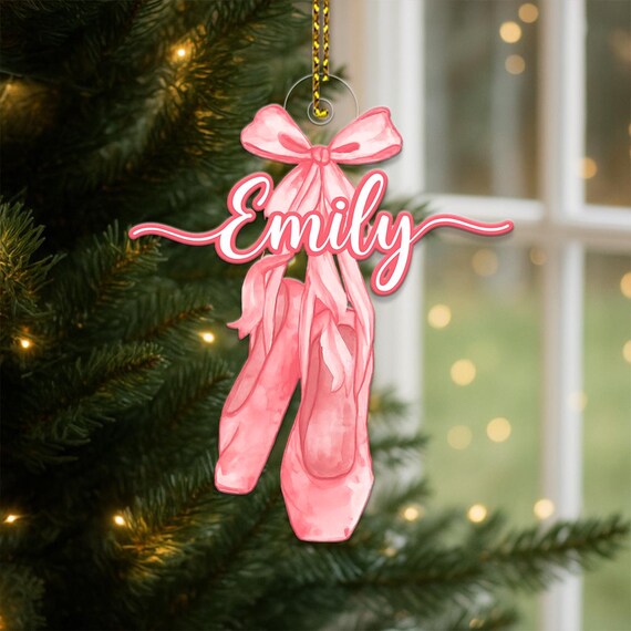 Personalized Pink Ballet Shoes Name Ornament Christmas Art Poster